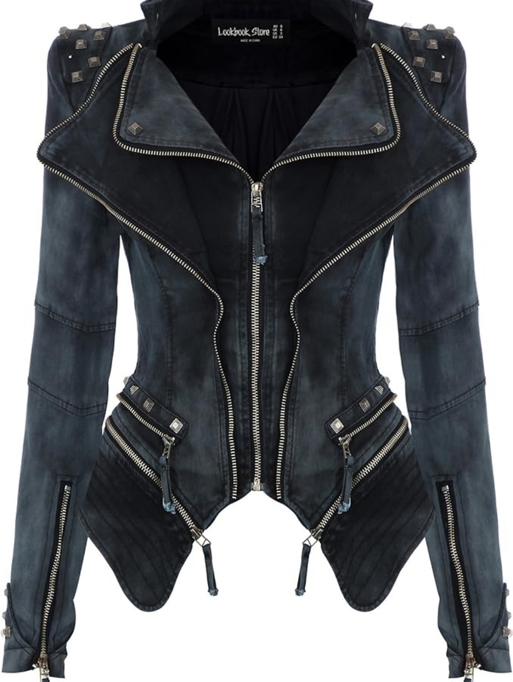 Lookbook Store Studded Black Leather Moto Jacket Gothic Biker Style Size 2 - Picture 2 of 8
